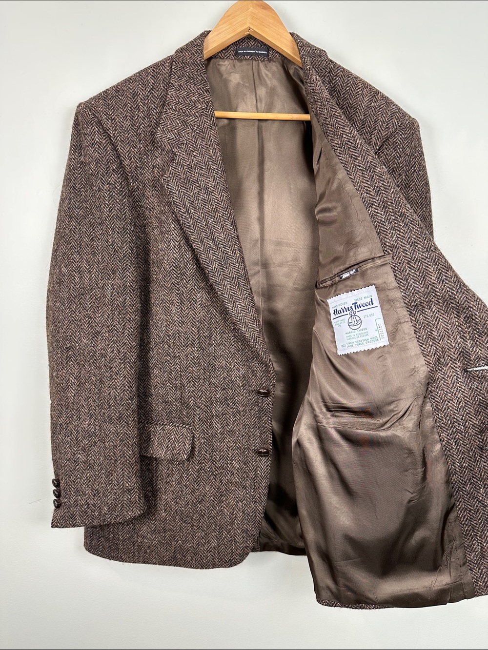 Vintage Harris Tweed Wool Brown Herringbone Men's Sport Coat blazer old money